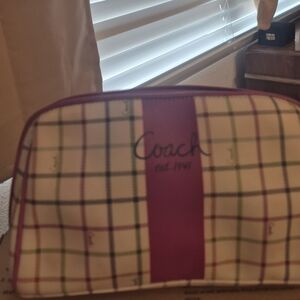 Coach Plaid Toiletry Bag - Pink and White